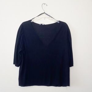 Zara - Soft Black V-Neck Blouse (Large)